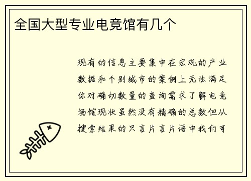 全国大型专业电竞馆有几个